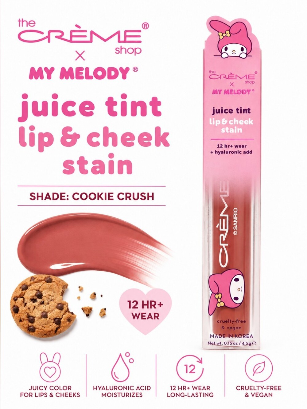 The Crème Shop x My Melody Juice Tint Lip & Cheek Stain Cookie Crush NIB